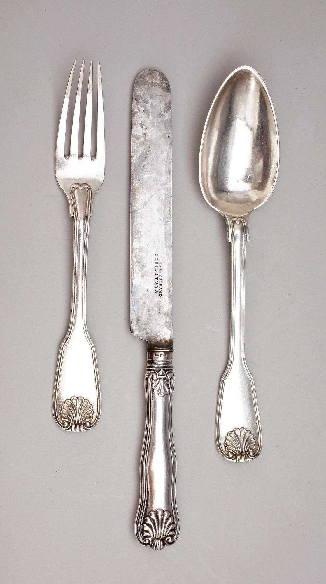 RESEBSTICK, 3 delar, silver, snäckmodell, Gustaf Möllenborg, Stockholm, 1848. Vikt ca 263 g.