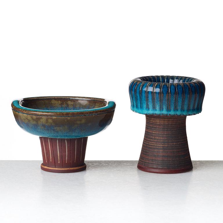 Wilhelm Kåge, a "Farsta" vase and a footed bowl, Gustavsberg studio, Sweden 1955 and 1960.