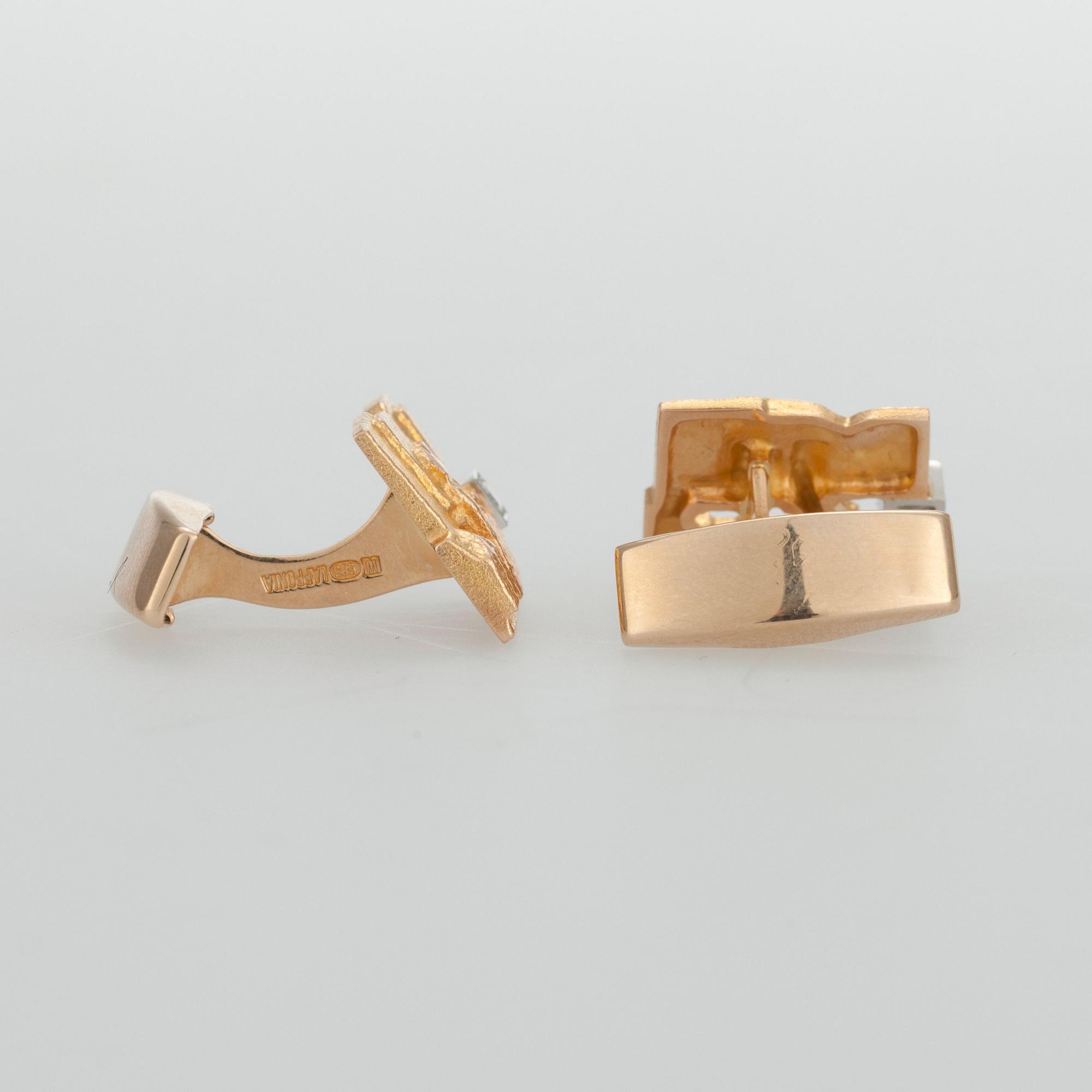 Björn Weckström, MANCHETTKNAPPAR, 14K guld, diamanter tot. 0,10 ct, "Crust of Ice", Björn Weckström Lapponia 1989.