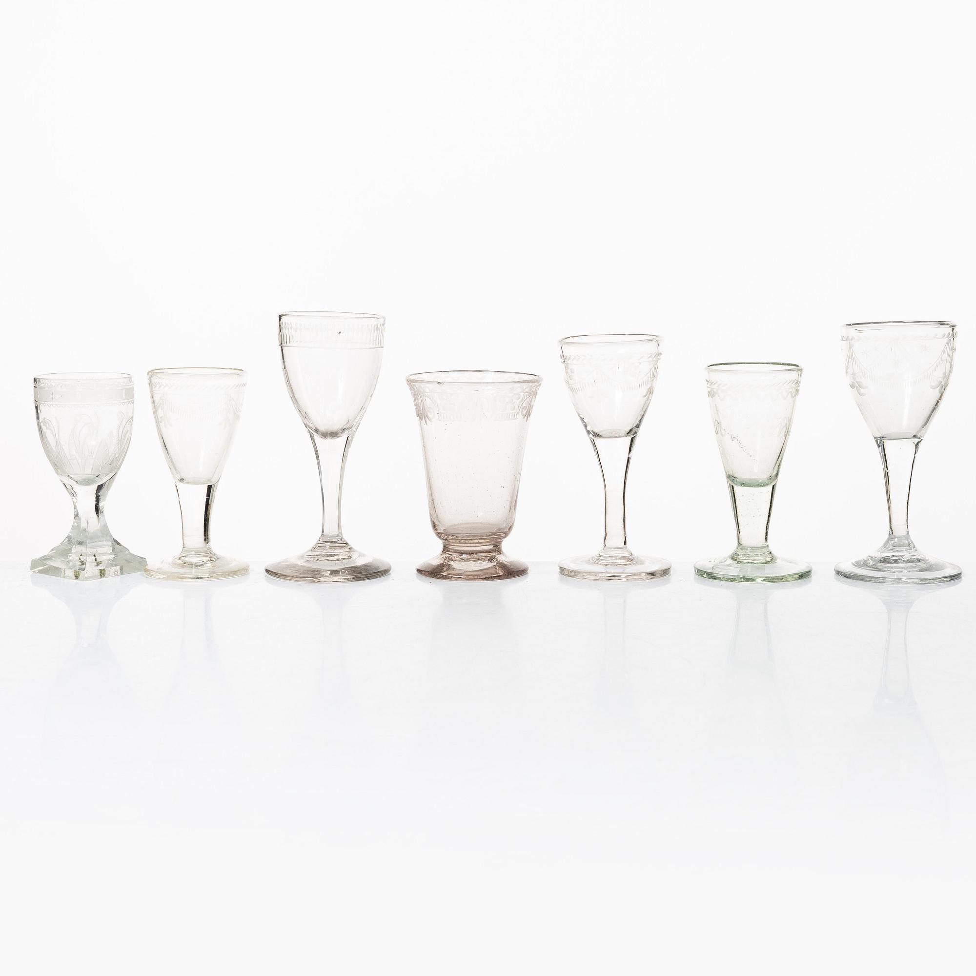 13 glasses, mostly Sweden, circa 1800.