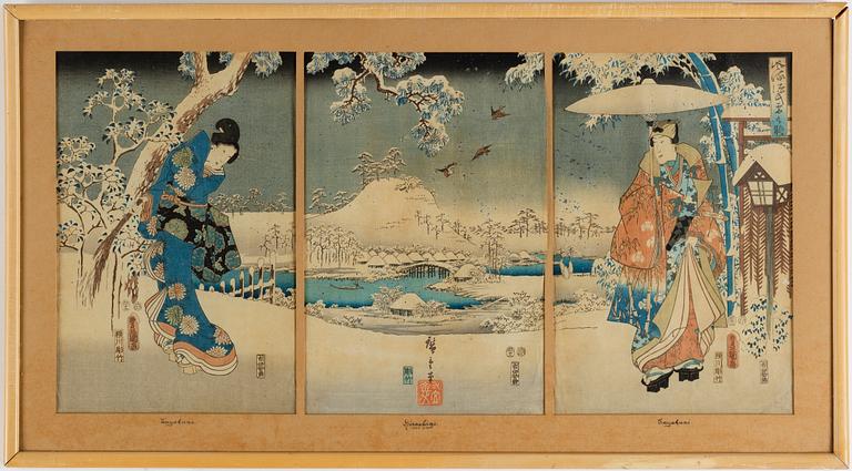 Utagawa Hirogshige I, in collaboration with Toyokuni III, after. A Japanese coloured woodblock print, 19th century.