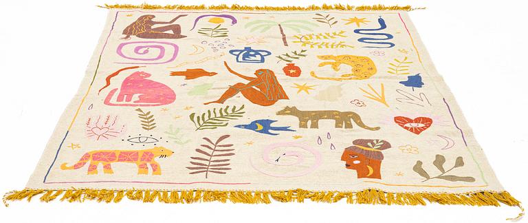 Matta, handbroderad Kelim, ca 220 x 171  cm.