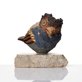 Tyra Lundgren, a stoneware sculpture of a bird, her own workshop, Sweden 1970.