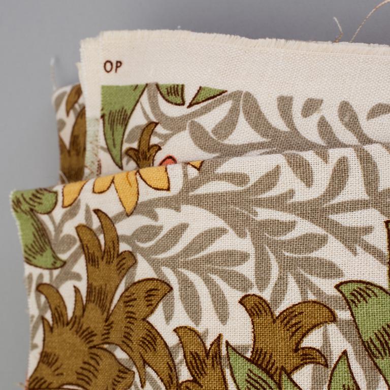 Curtains and tablecloth, including William Morris 'Honeysuckle and Tulip' and 'Chrysanthemum', 20th Century.
