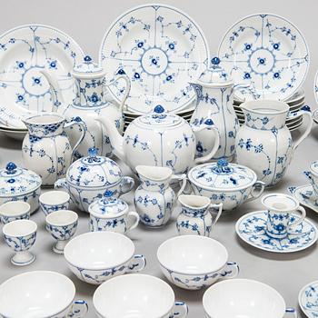 A 73-piece 'Blue Fluted Plain' porcelain tableware set, Copenhagen, Denmark, mostly 1940s-60s.
