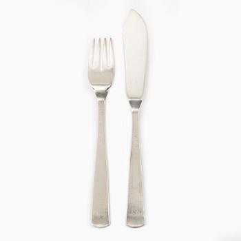 Jakob Ängman, 24 pieces of silver fish cutlery, model Rosenholm, GAB, Eskilstuna, 1977-78.