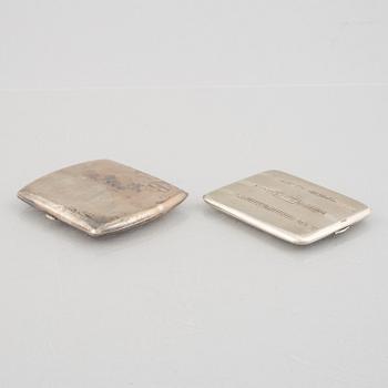 Cigarette case and case with money clip, silver, first half of the 20th Century.