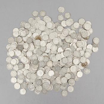SAMLING SILVERMYNT, enkronor, Gustaf V, 1910-1941. Vikt ca 3000 gram.