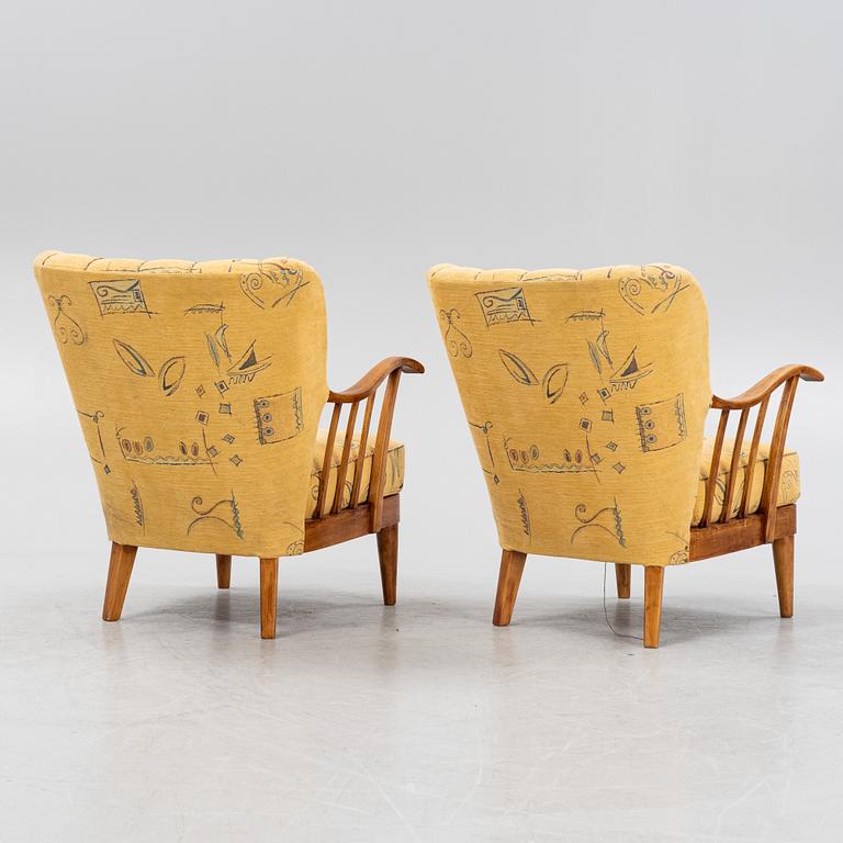 A pair of Swedish Modern armchairs, 1940's.