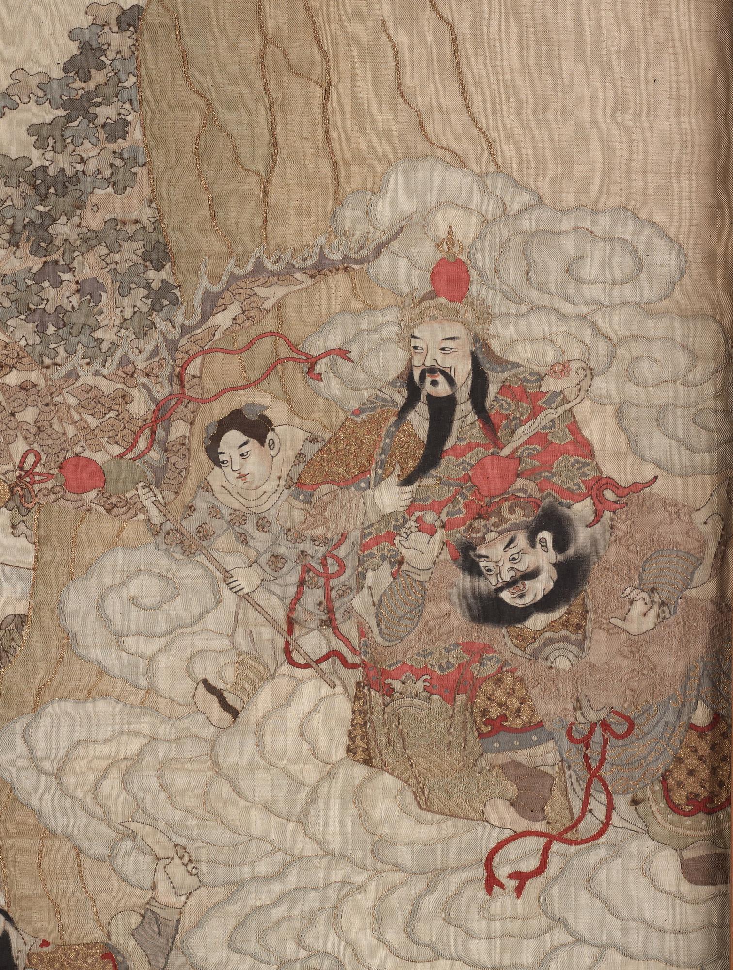 A kesi silk 'Immortals' panel, Qing dynasty, 19th 
century.