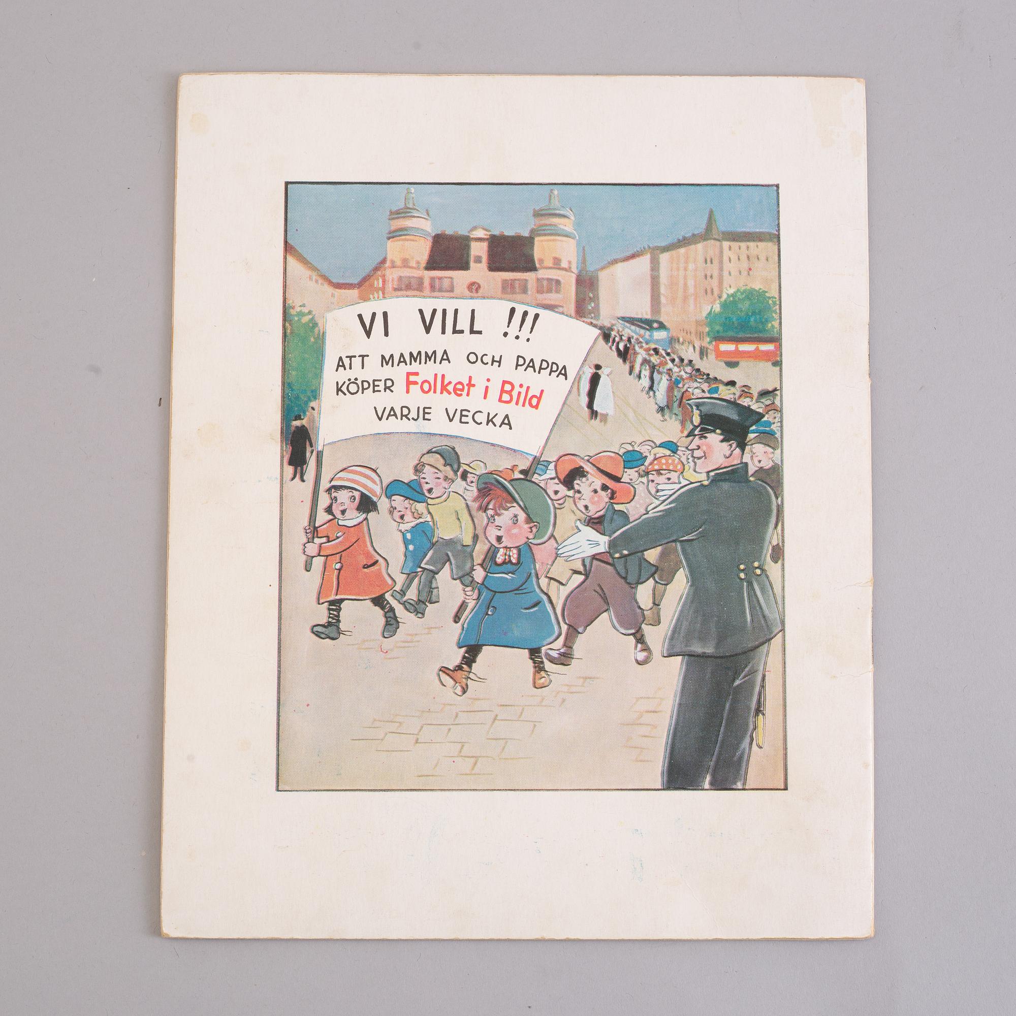 BARNBOK, "Lars och Lisa i Stockholm" med text av Nils Ferlin, färgteckningar av Gösta Bjelkebo, 1937.