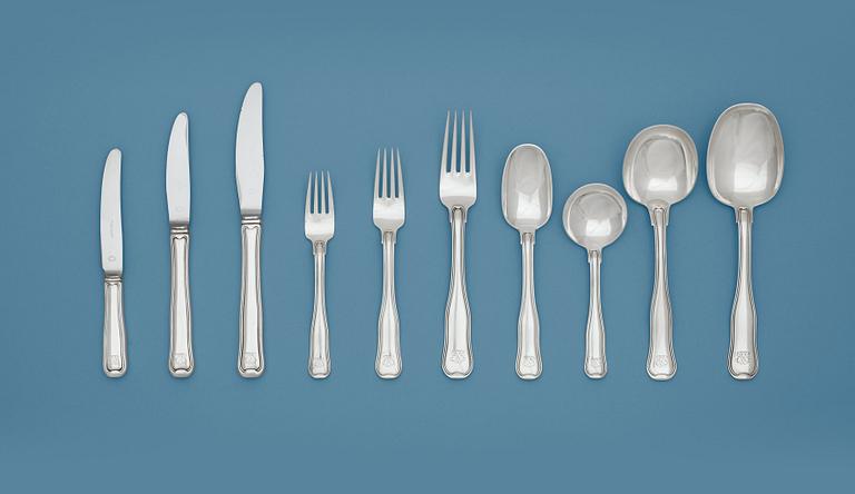 A Harald Nielsen set of 148 pcs of 'Old Danish' flatware, Georg Jensen, Copenhagen 1945-77.