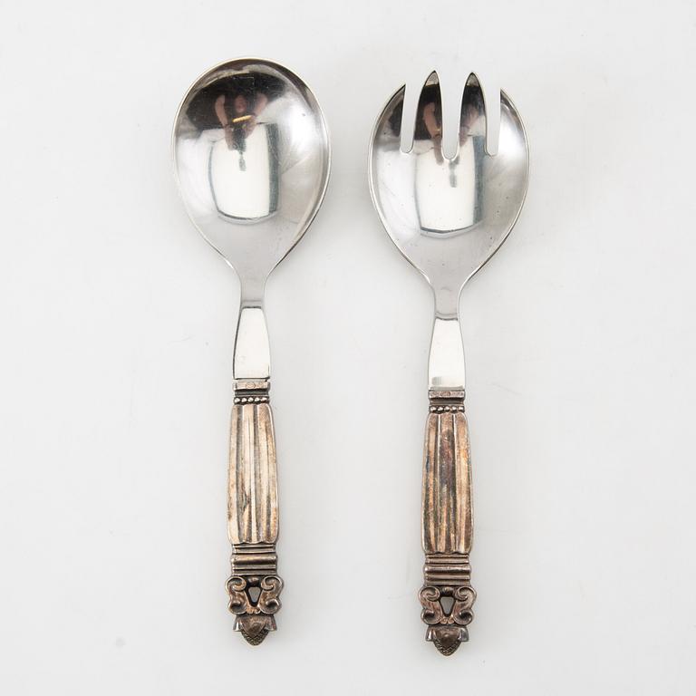 Johan Rohde, salad servers, a pair, sterling silver, "Konge/Acorn", Georg Jensen, Denmark, after 1945.