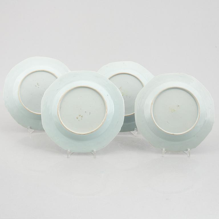 Seven blue and white export porcelain plates, China, Qing dynasty, 18th century.