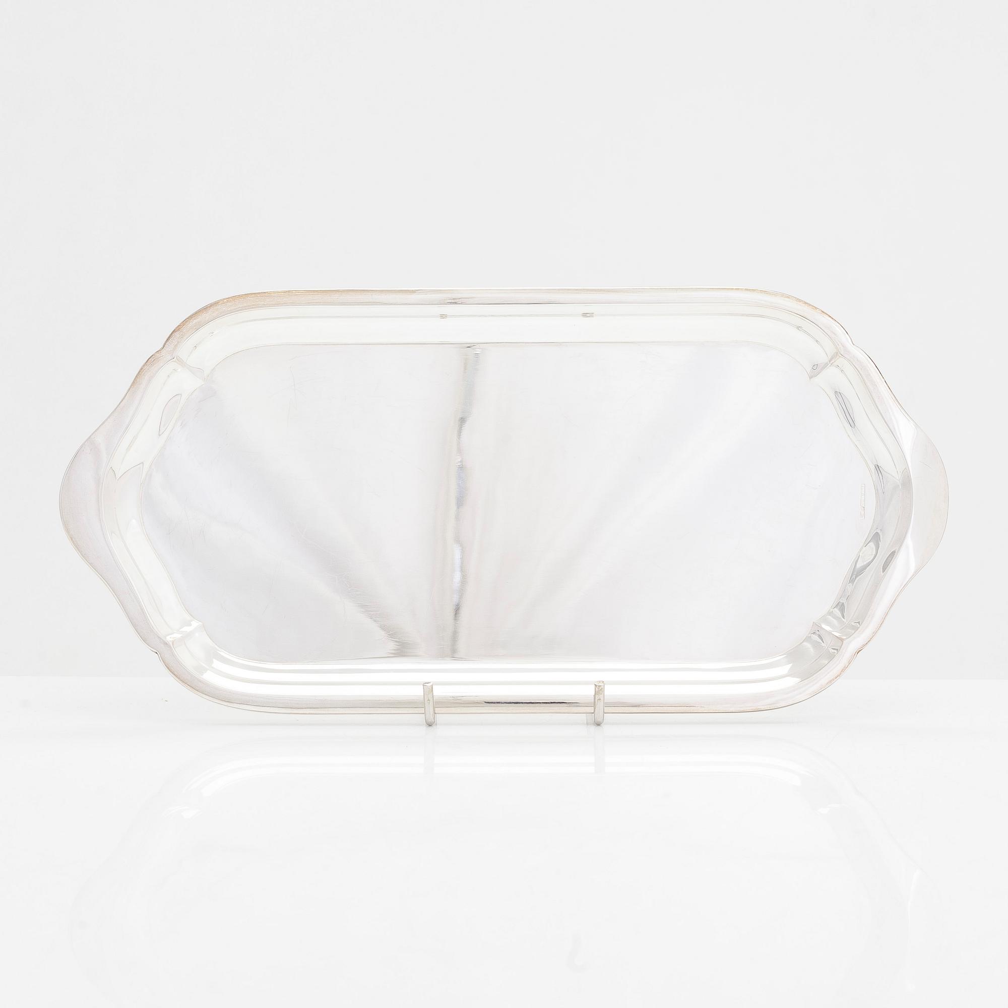 Three silver plates and a tray, Turku and Hämeenlinna, Finland 1956-95.