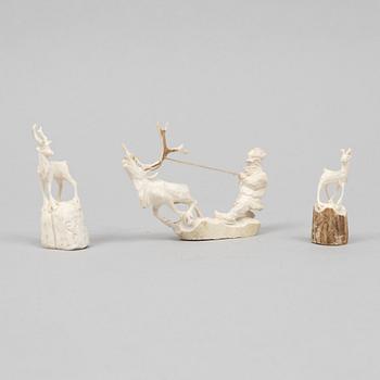 Erik Norberg, antler figurines figurines, signed with monogram and dated -57, -58 and -60.