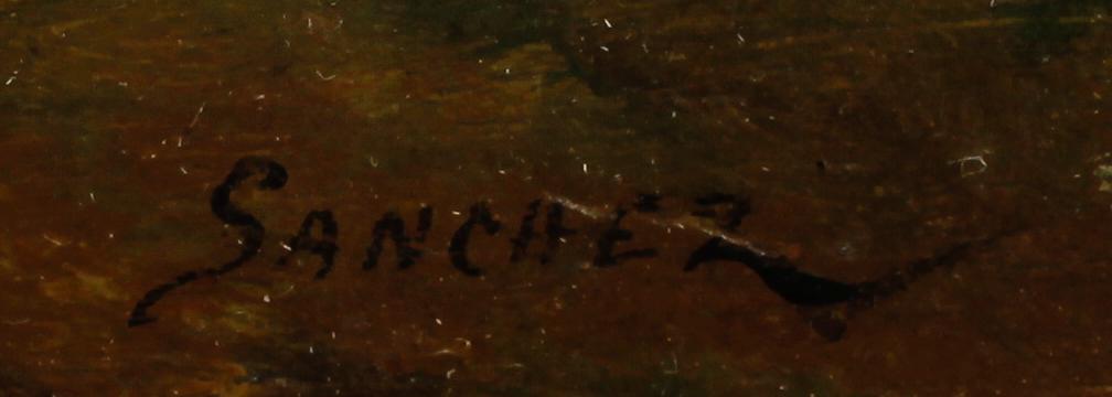 OKÄND KONSTNÄR, olja på pannå, signerad Sanchez.