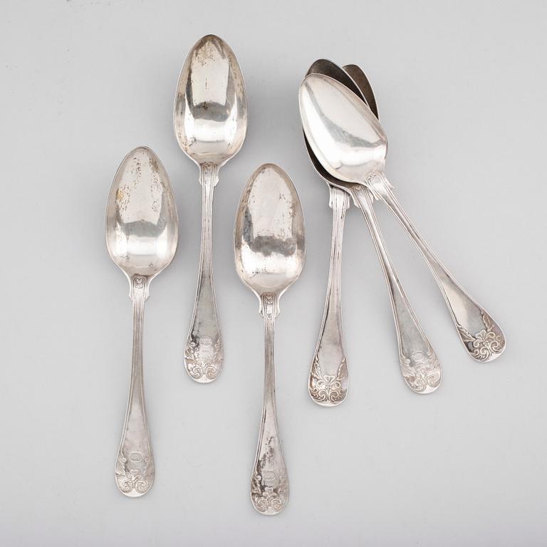 MATSKEDAR, 6 st snarlika, svenska stämplar, 1841/1888. Vikt ca 384 gram.
