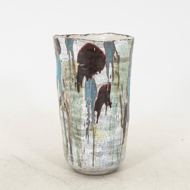 Eva Bengtsson, a signed "Please" floor vase stoneware own work shop.