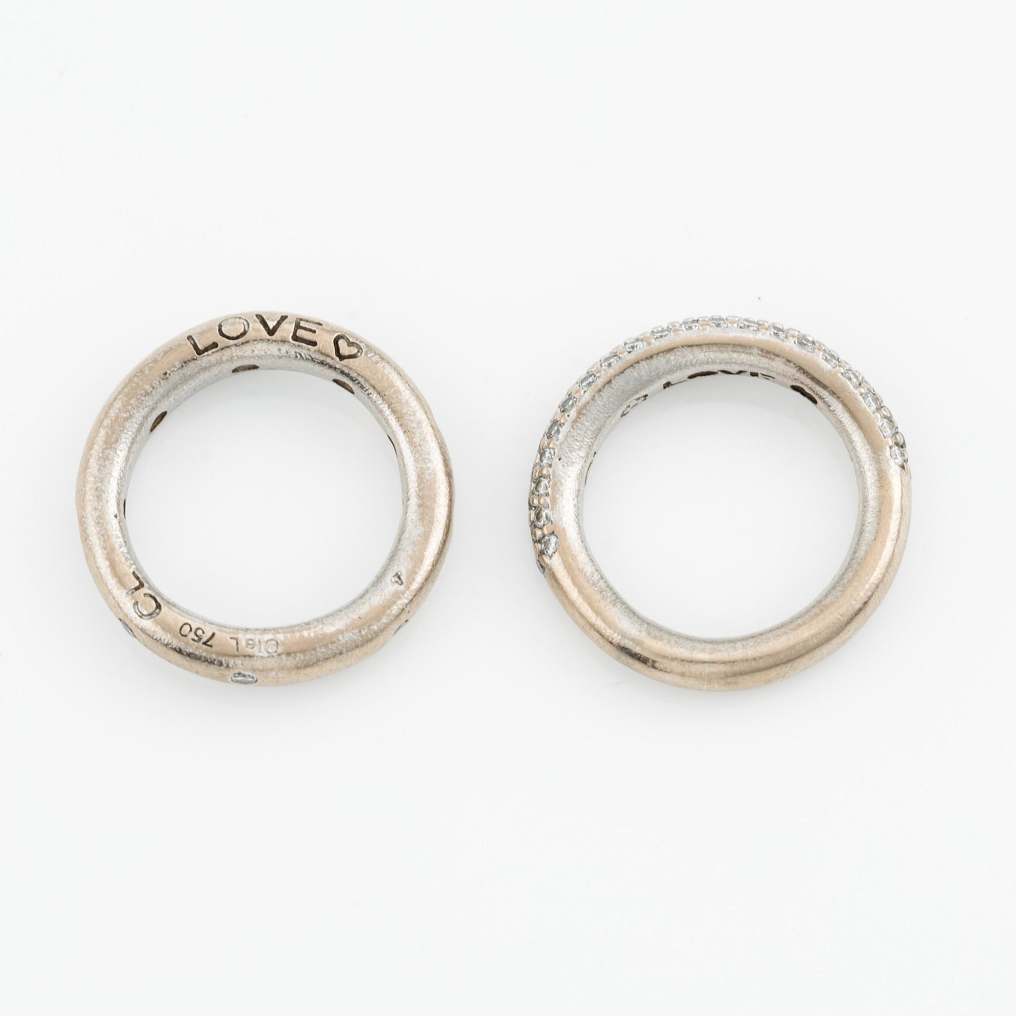 Ole Lynggaard two "Love" rings no. 4 in 18K white gold with round brilliant-cut diamonds.