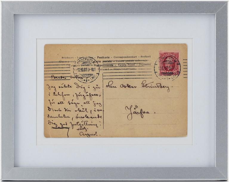 A handwritten post card from August Strindberg to his brother.