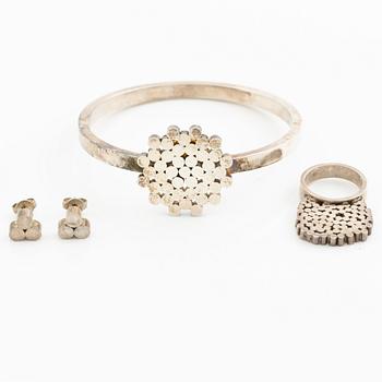 Cecilia Johansson, a bracelet, a ring, and a pair of earrings, silver, Gothenburg 1964 and 1965.