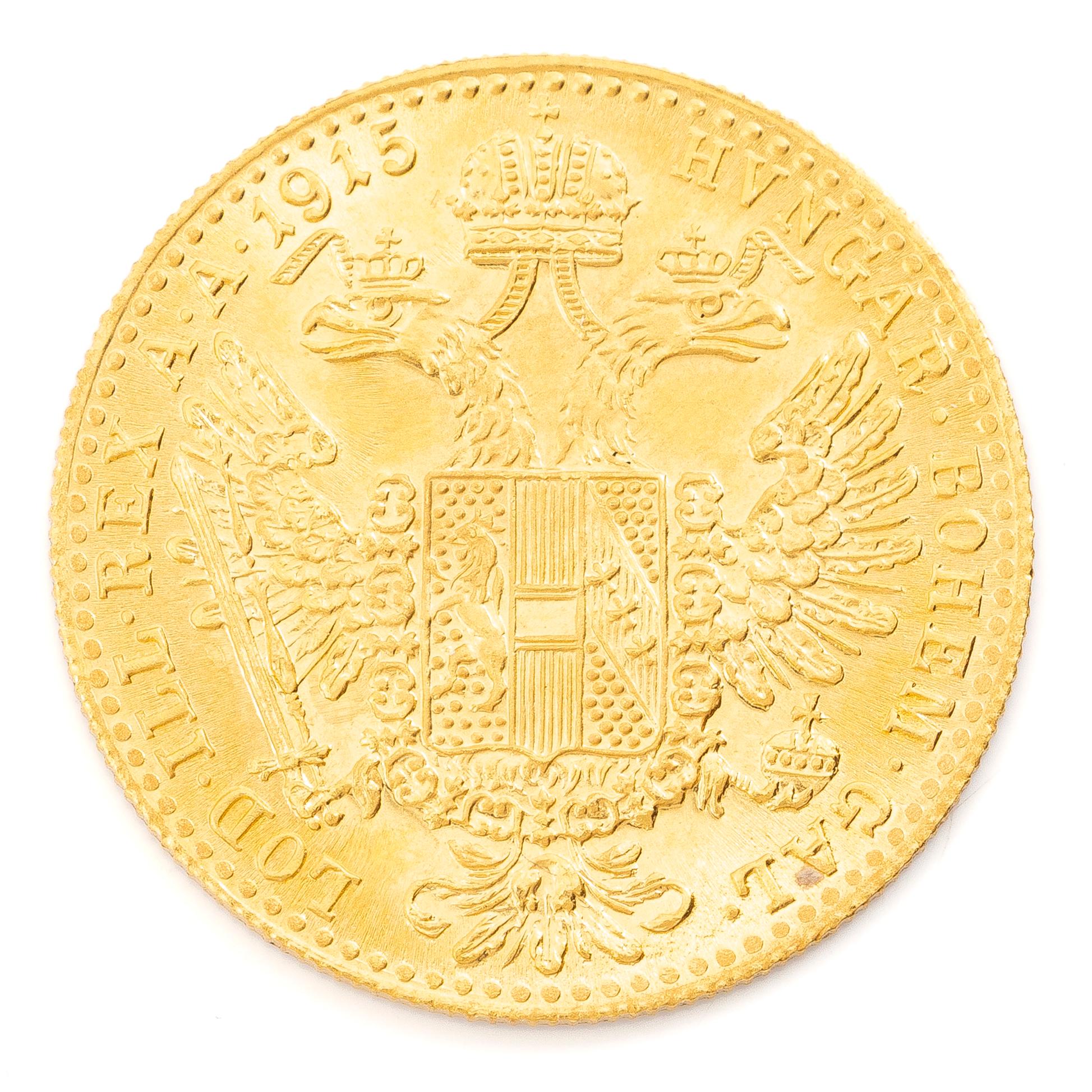 Gold coin, Austria-Hungary, Franz Josef, 1 ducat, 1915 restrike.