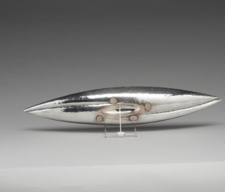 Tapio Wirkkala, a sterling bowl in the shape of a kayak, Hopeakeskus OY, Hämeenlinna Finland 1976.