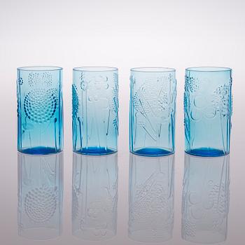 OIVA TOIKKA, GLAS OCH KANNA, 9 delar, "Flora", Nuutajärvi, 1966-1991.