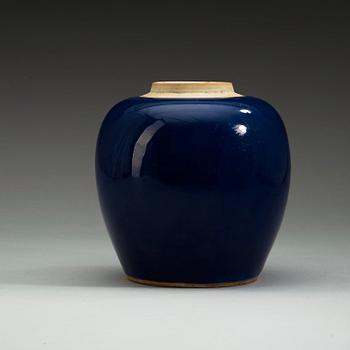 A powder blue jar, Qing dynasty Qianlong (1736-95). With Qianlong sealmark and of period.