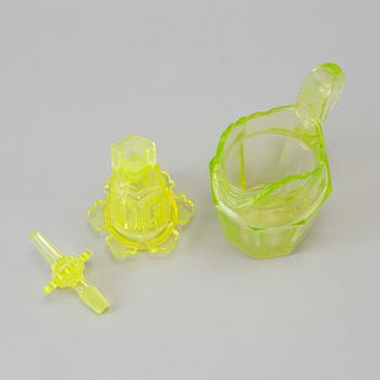 A glass flacon and jug late empire mid 19th century.