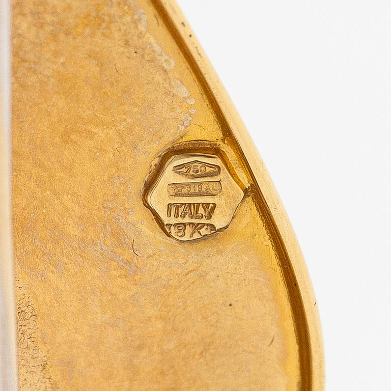Rintaneula, lehti, 18K kultaa ja timantteja n. 0.33 ct yhteensä. Italia.