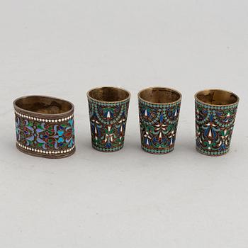 A set of Russian silver-gilt and enamel (7 pieces).