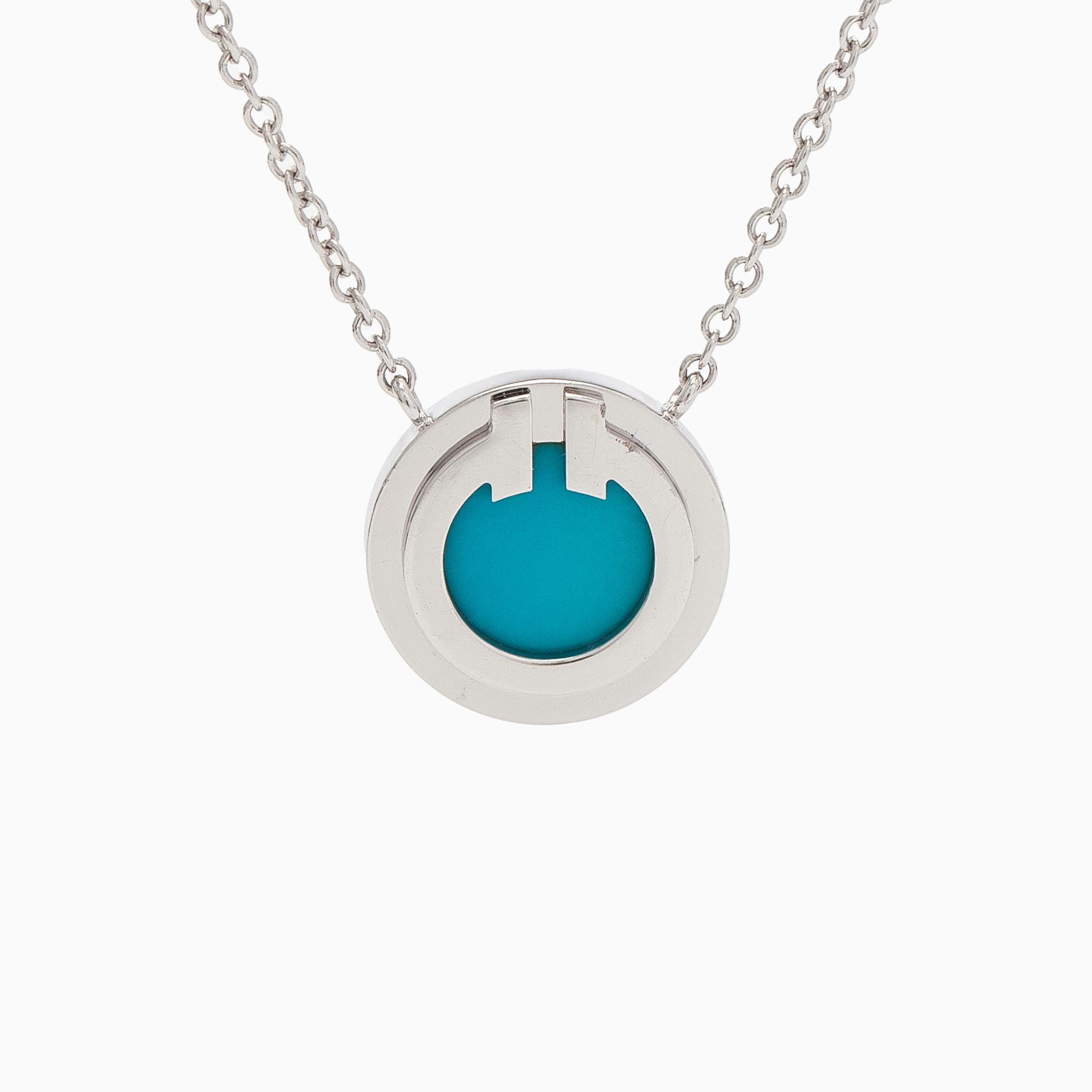 Tiffany & Co, kaulakoru, "T Two Circle", 18K valkokultaa ja turkoosi.