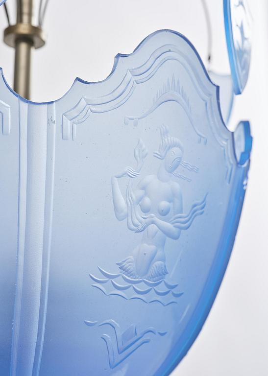 Edward Hald, a Swedish Grace ceiling lamp, Orrefors, 1920s.