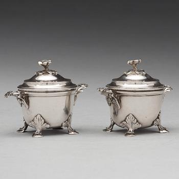 A pair of Swedish 18th century silver miniature bowls and covers, mark of Simson Ryberg, Stockholm 1776.