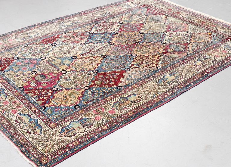 A carpet, figural semi-antique Kerman /Teheran, ca 319 x 210--215 cm.