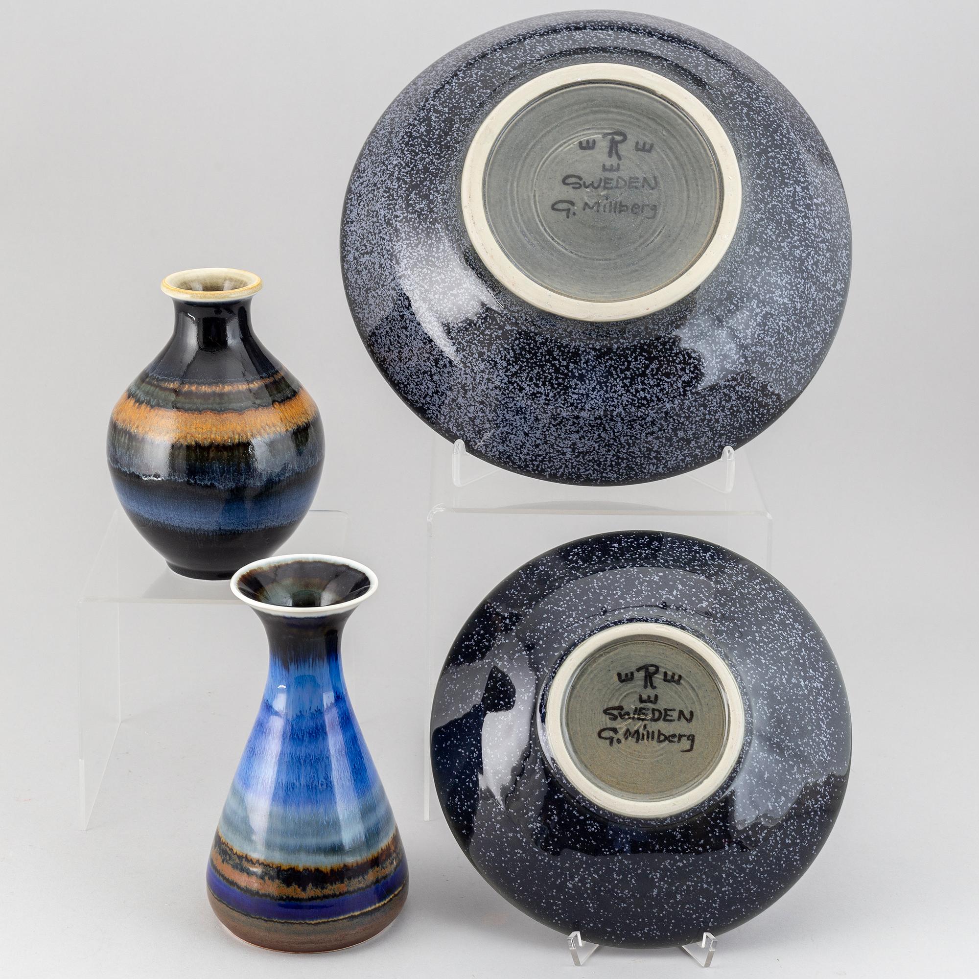 GÖSTA MILLBERG, a set of two stoneware dishes and two vases, Rörstrand.