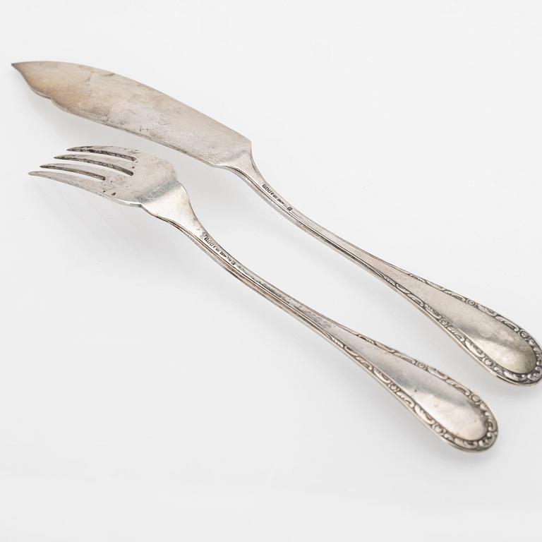 Fish cutlery, 22 pieces, silver, Germany.