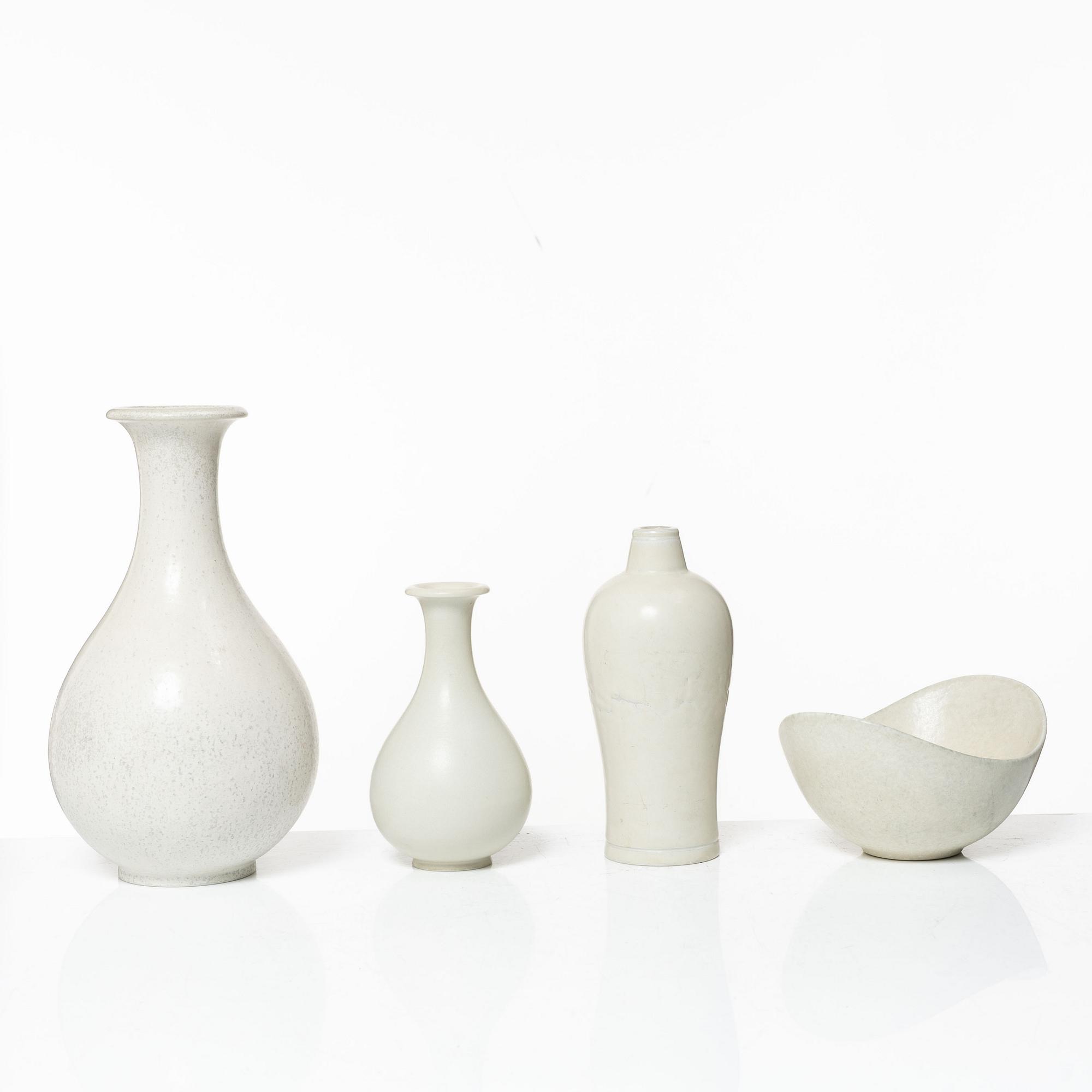 Gunnar Nylund, vaser, 3 st och skål, stengods, Rörstrand.