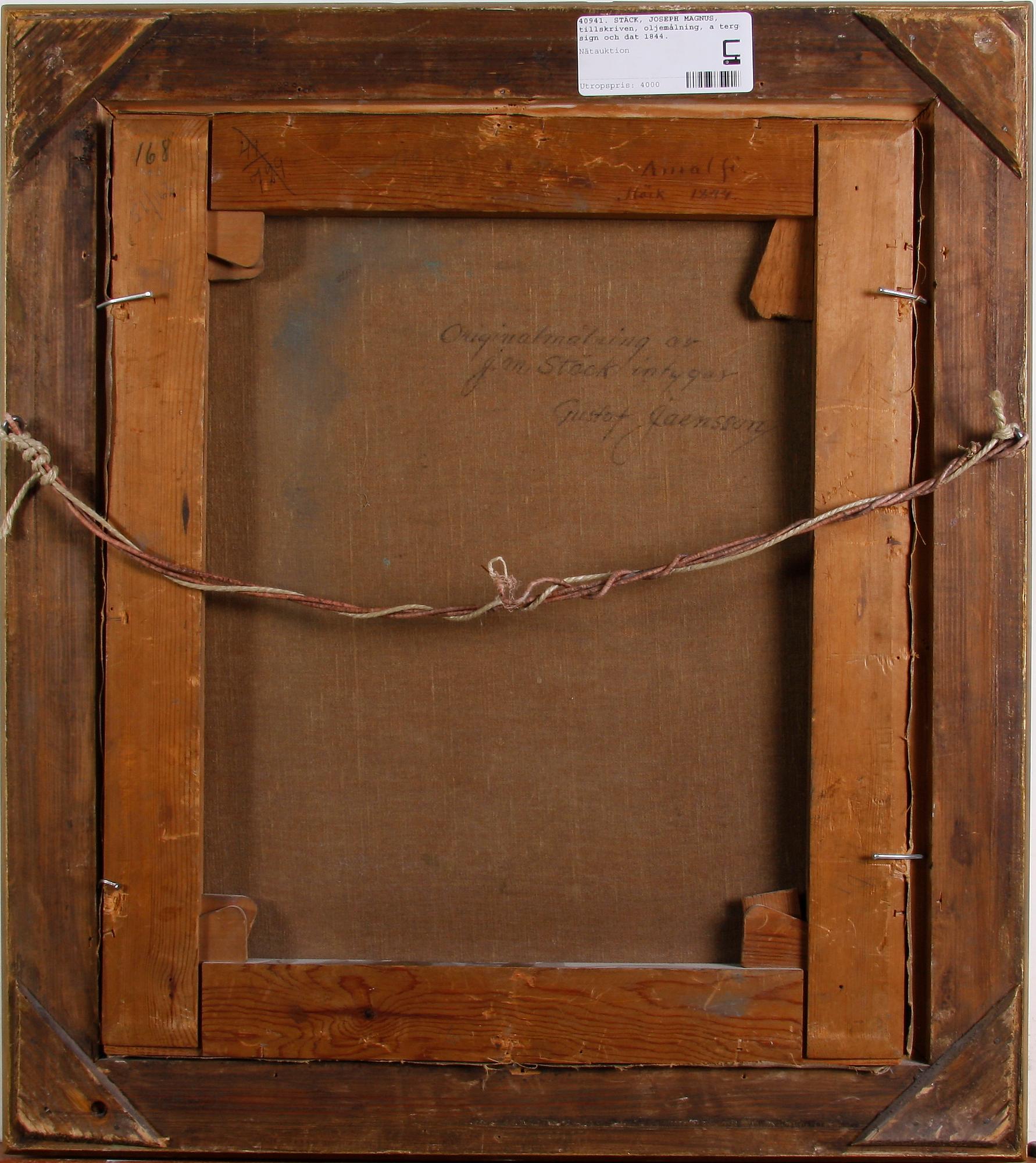STÄCK, JOSEPH MAGNUS, tillskriven, oljemålning, a tergo sign och dat 1844.