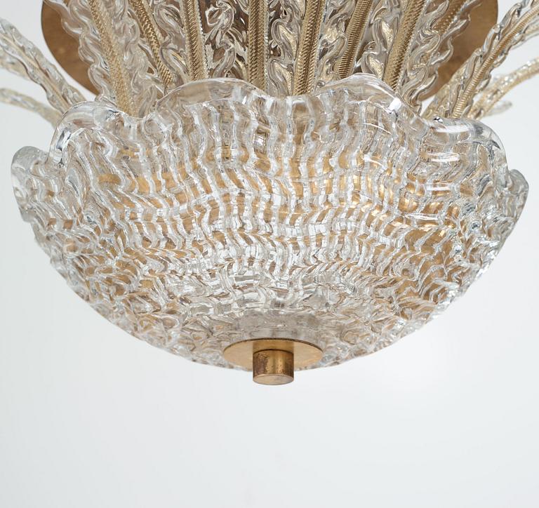 Orrefors, a Swedish Modern glass and brass chandelier, 1930-40's.