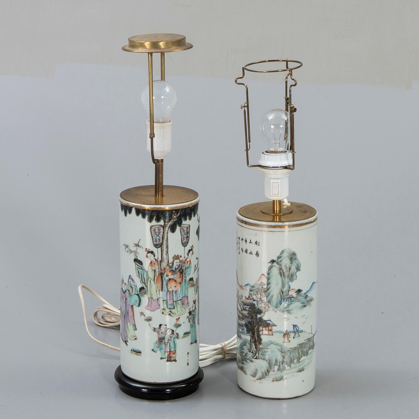 A set of two Chinese porcelain table lamps.