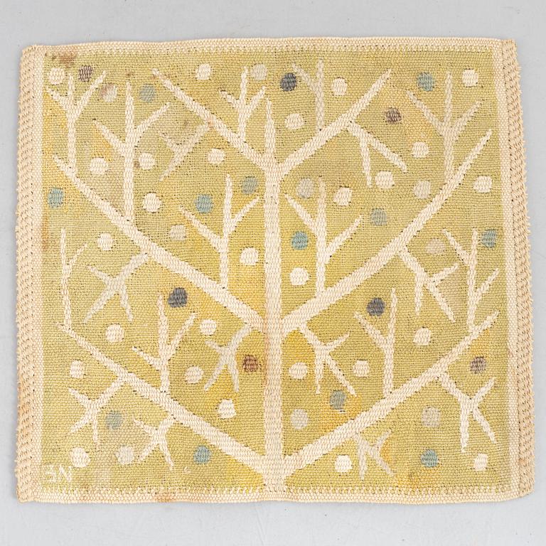 Barbro nilsson, a tapestry weave 'Gul kvist' textile, signed BM, c. 31 x 34 cm.