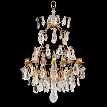 585. A late Baroque-style rock crystal twelve-light chandelier, circa 1900.