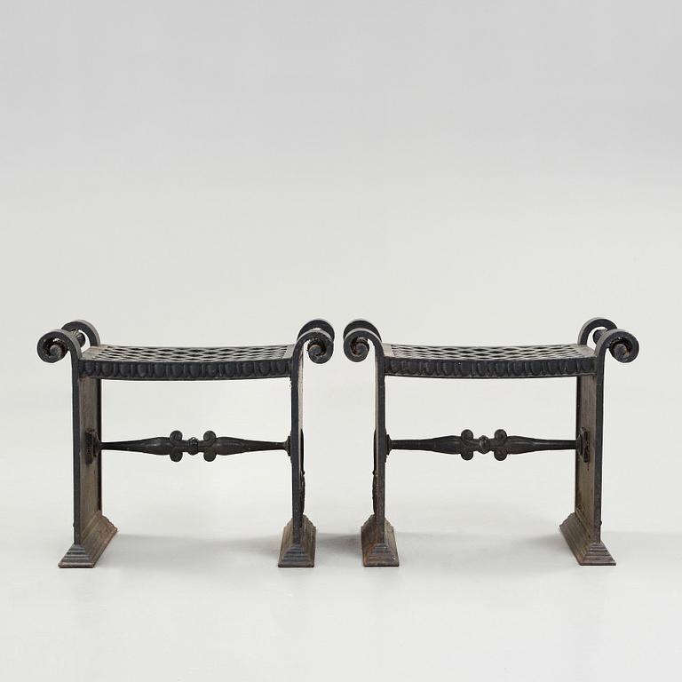 Folke Bensow, a pair of cast iron stools 'Taburett Nr 1', by Näfveqvarns Bruk, Sweden ca 1925.