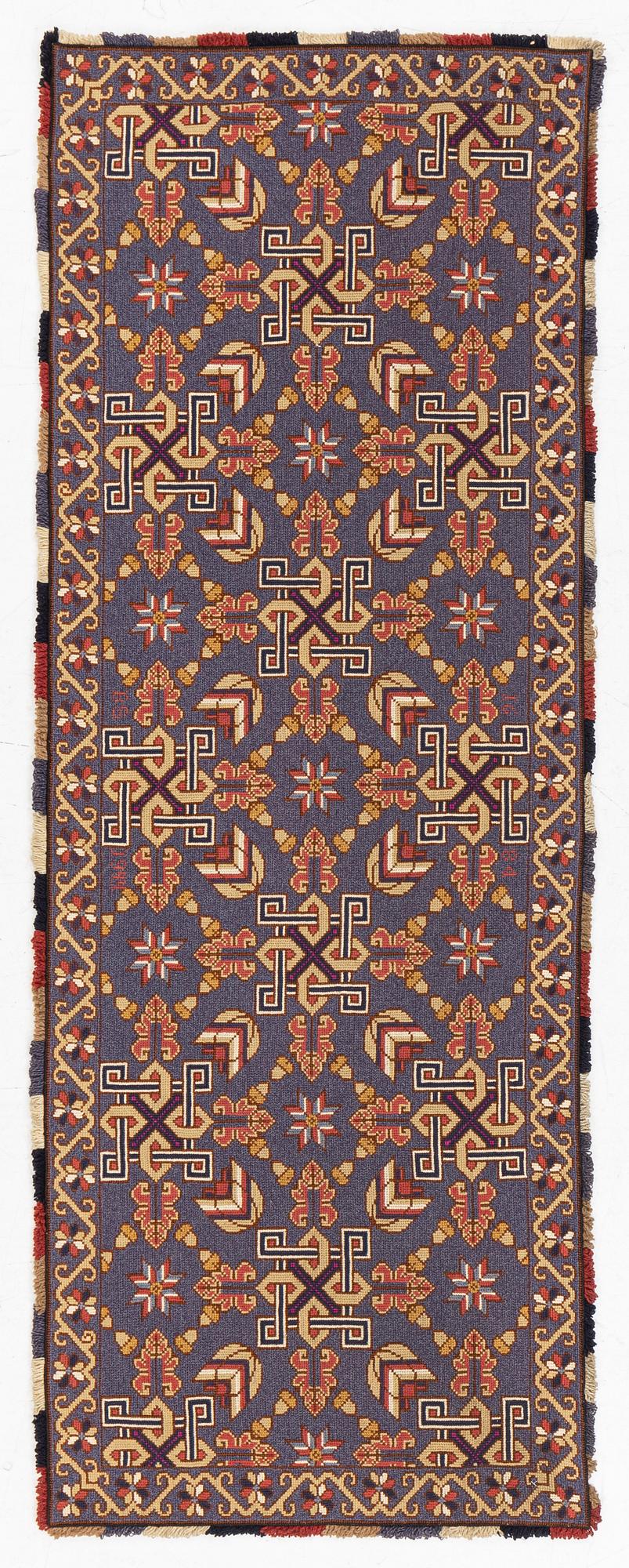 A twizt stich bench cushion from Scania. C 187 x 79 cm Circa 1900.