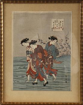 OKÄND KONSTNÄR, träsnitt, 2 st, Japan, 1800/1900-tal.