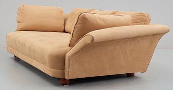 A Josef Frank 'Liljevalchs' sofa, Svenskt Tenn, reupholstered in light brown suede.