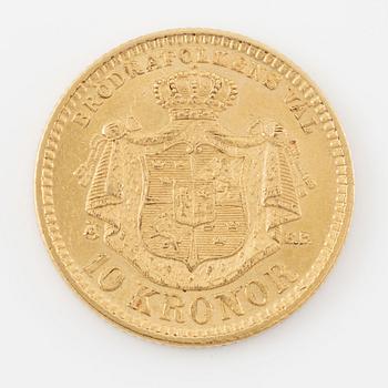 Oscar II, gold coin, 10 kronor, 1894.